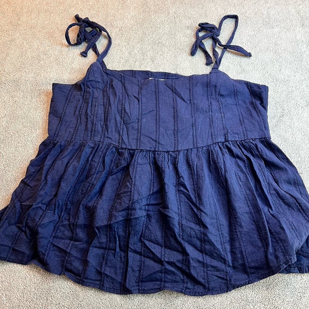 Old Navy Navy Blue Pintuck Cami Tank Top Tie-Shoulder Straps Size L B451
